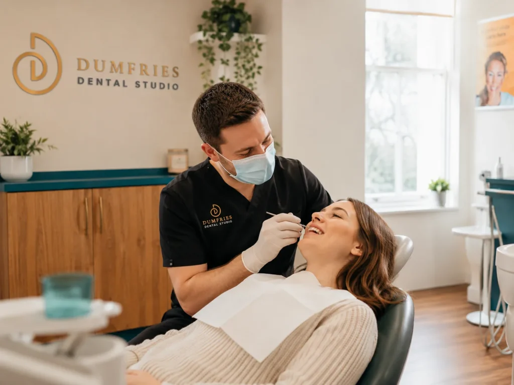 Dentist examining a new patient during a first consultation