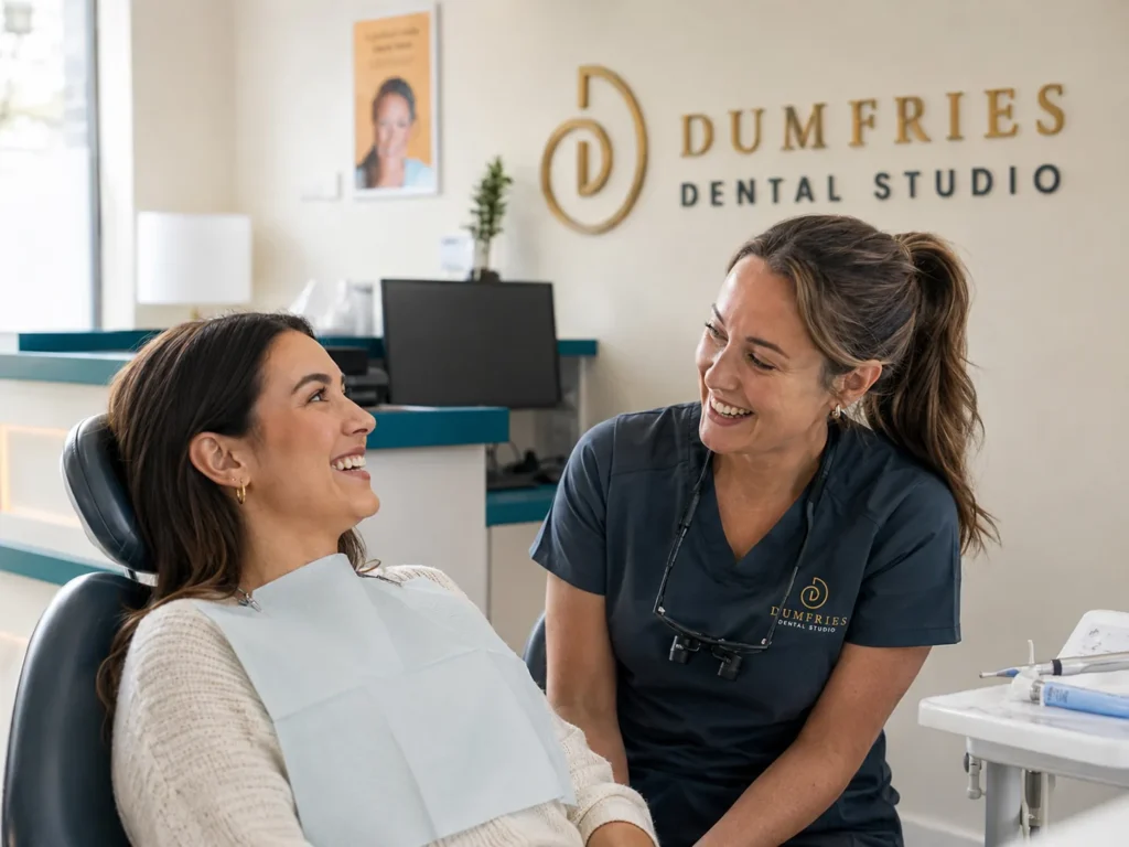 Dentist examining a new patient during a first consultation